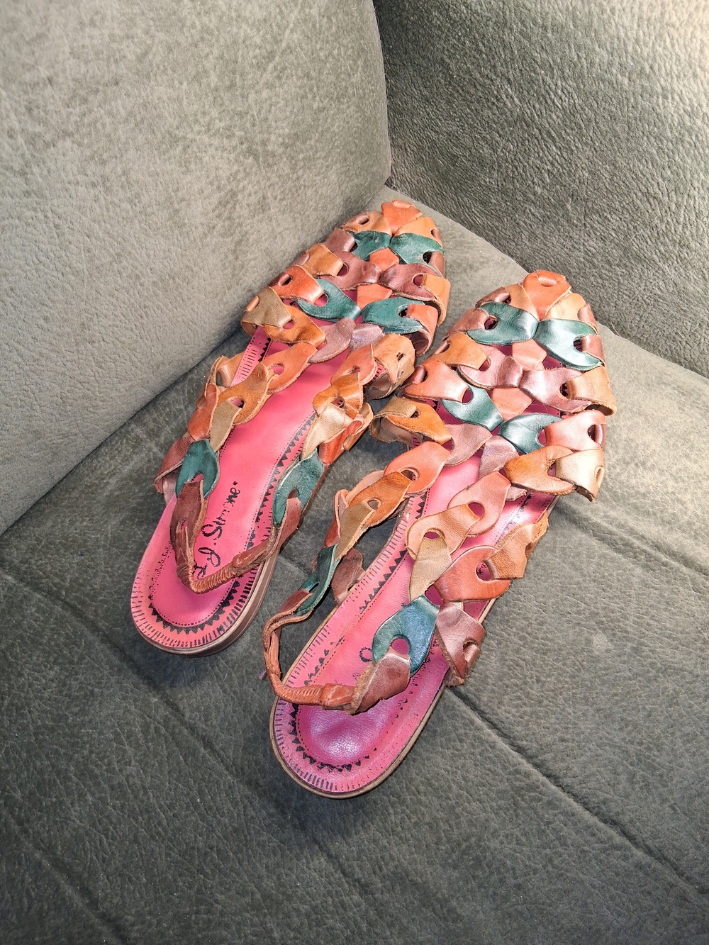 Woven Multicolor Leather Slide Sandals - Pink Insole